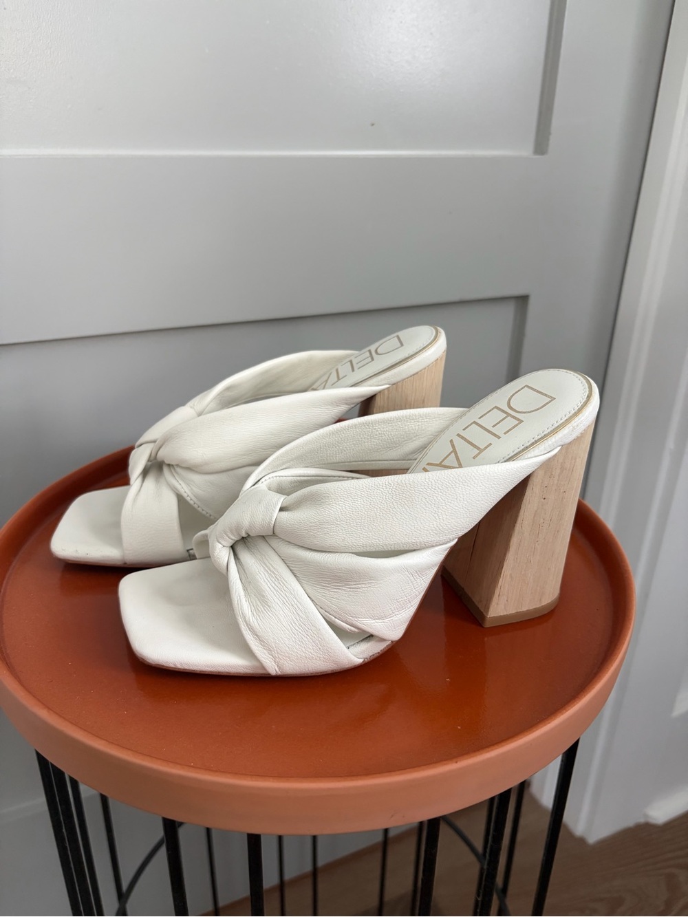 Deltan White Knotted Block Heels